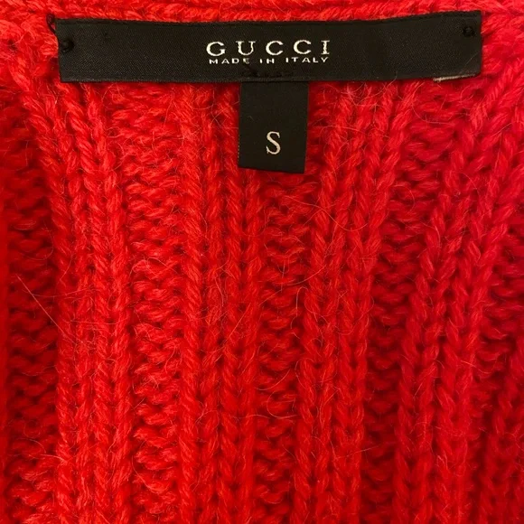 Gucci Chunky Alpaca Wool Blend Red Cardigan Cable Knit Sweater Made in Italy - Picture 14 of 16